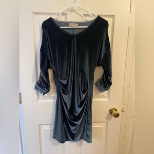 Chic Blue Velvet Dress with Chain Accent